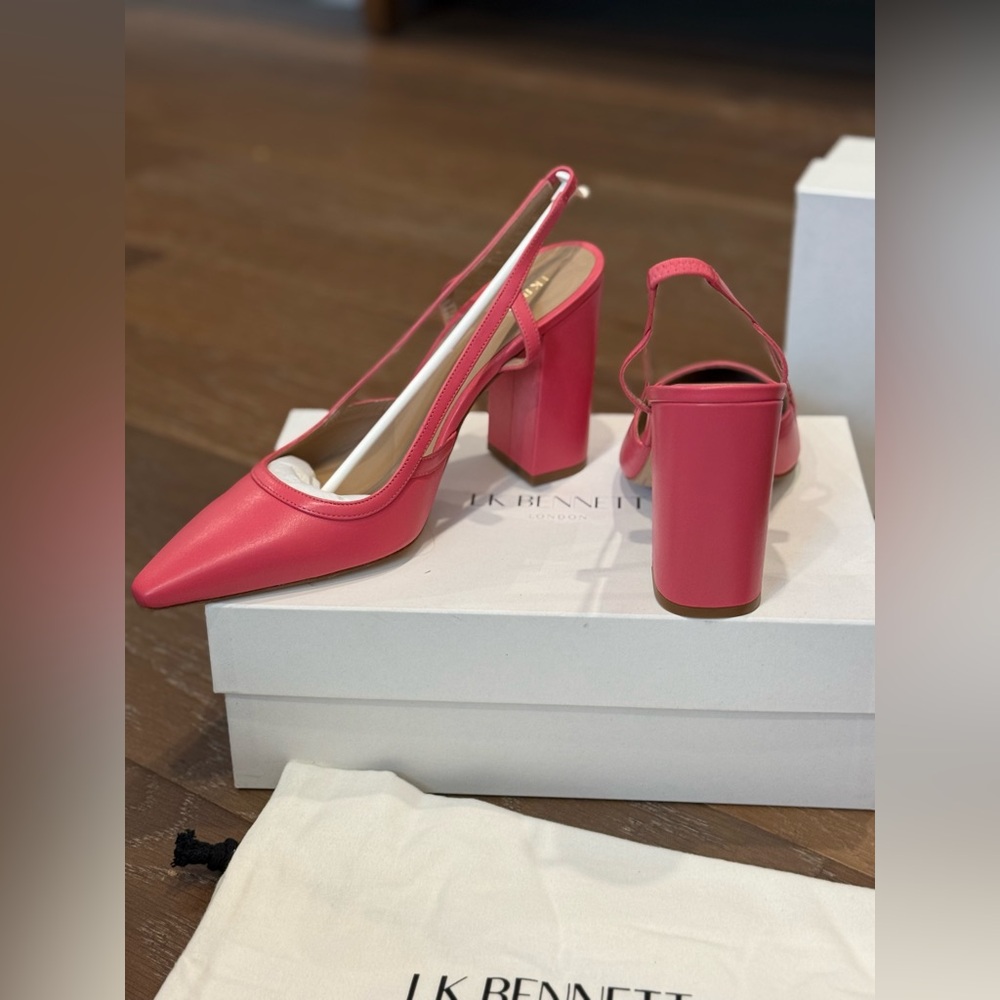LK Bennett Etta Leather Pink Slingback Pointed Block Heel Pumps 4” Heel 40 - Picture 3 of 13